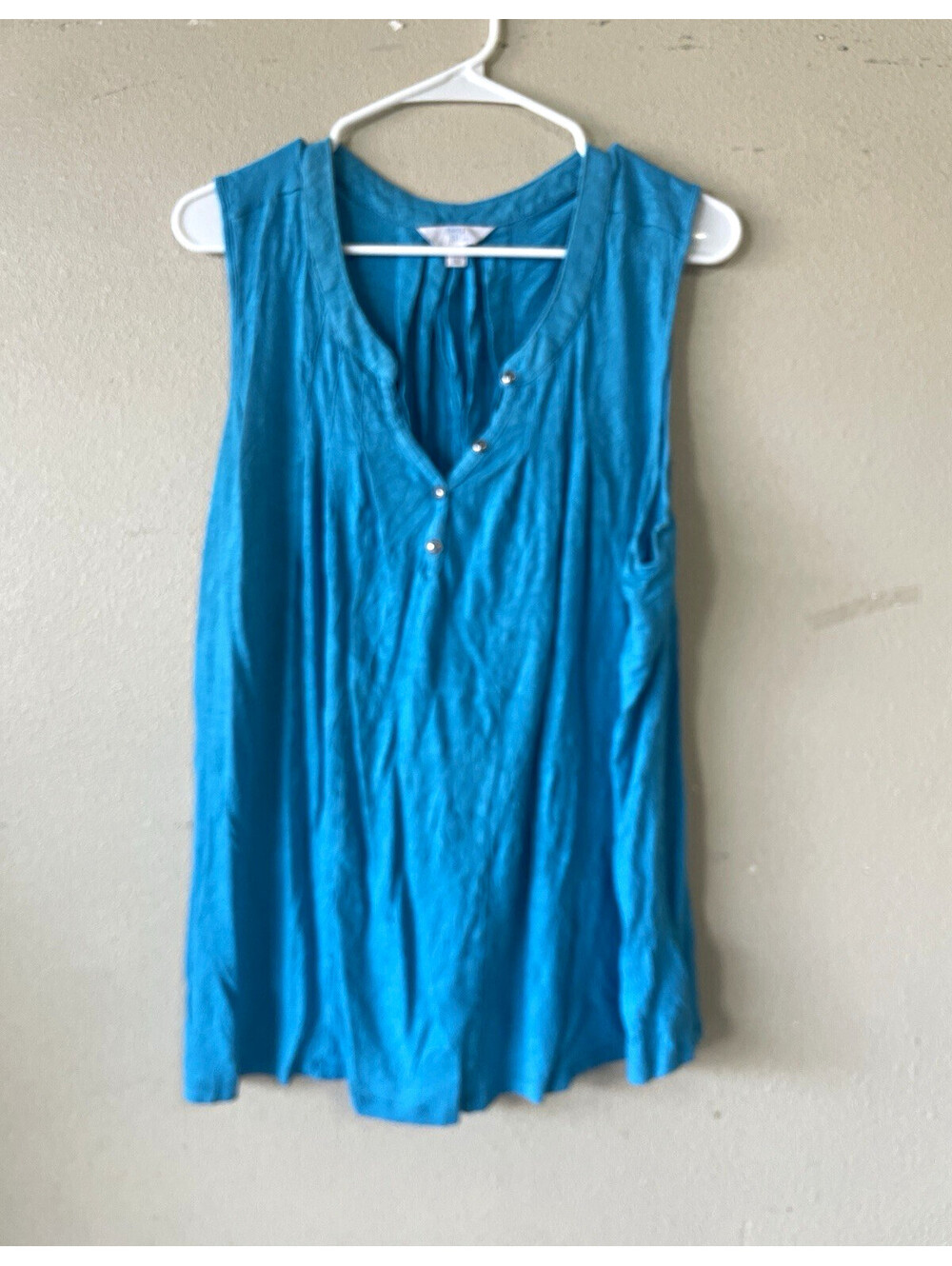Time and Tru 2XL Blue Solid Knit Tank Sleeveless Round Neck Button Cotton
